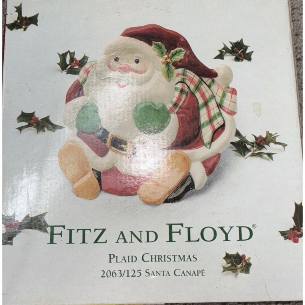 RARE FITZ AND FLOYD SANTA CANAPE "PLAID CHRISTMAS" 2063/125 RETIRED HOLIDAY GIFT - Picture 2 of 4